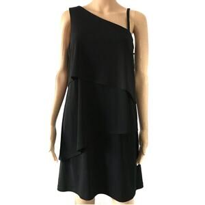 NEW Vince Camuto Black One Shoulder Tiered Layered Ruffle Dress 8